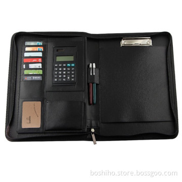 Good quality black leather padfolio with calculator